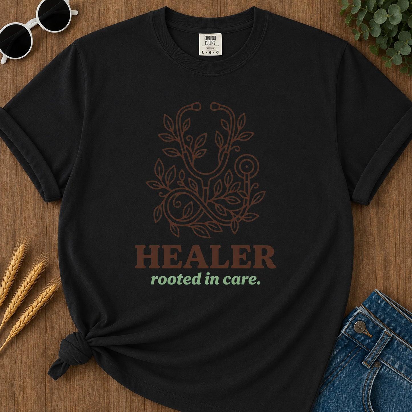 Healer Rooted Care T-Shirt - Black Mockup