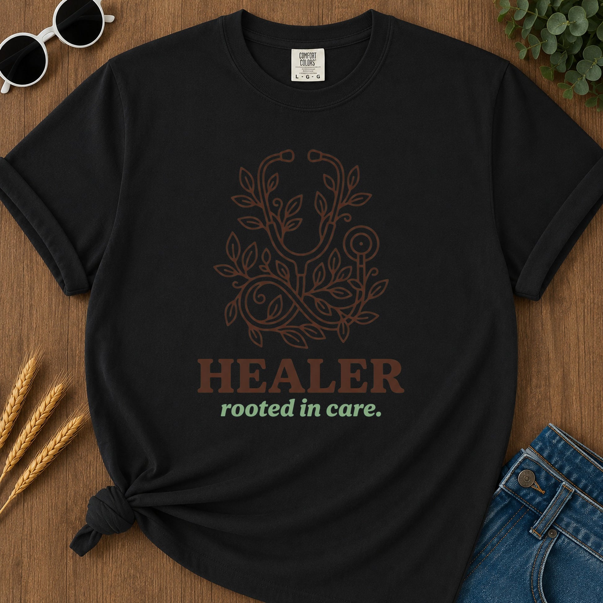 Healer Rooted Care T-Shirt - Black Mockup