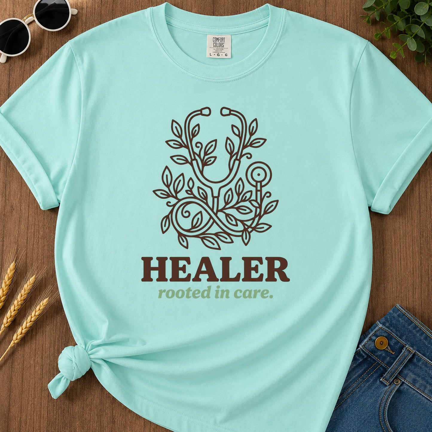 Healer Rooted Care T-Shirt - Chalky Mint Mockup