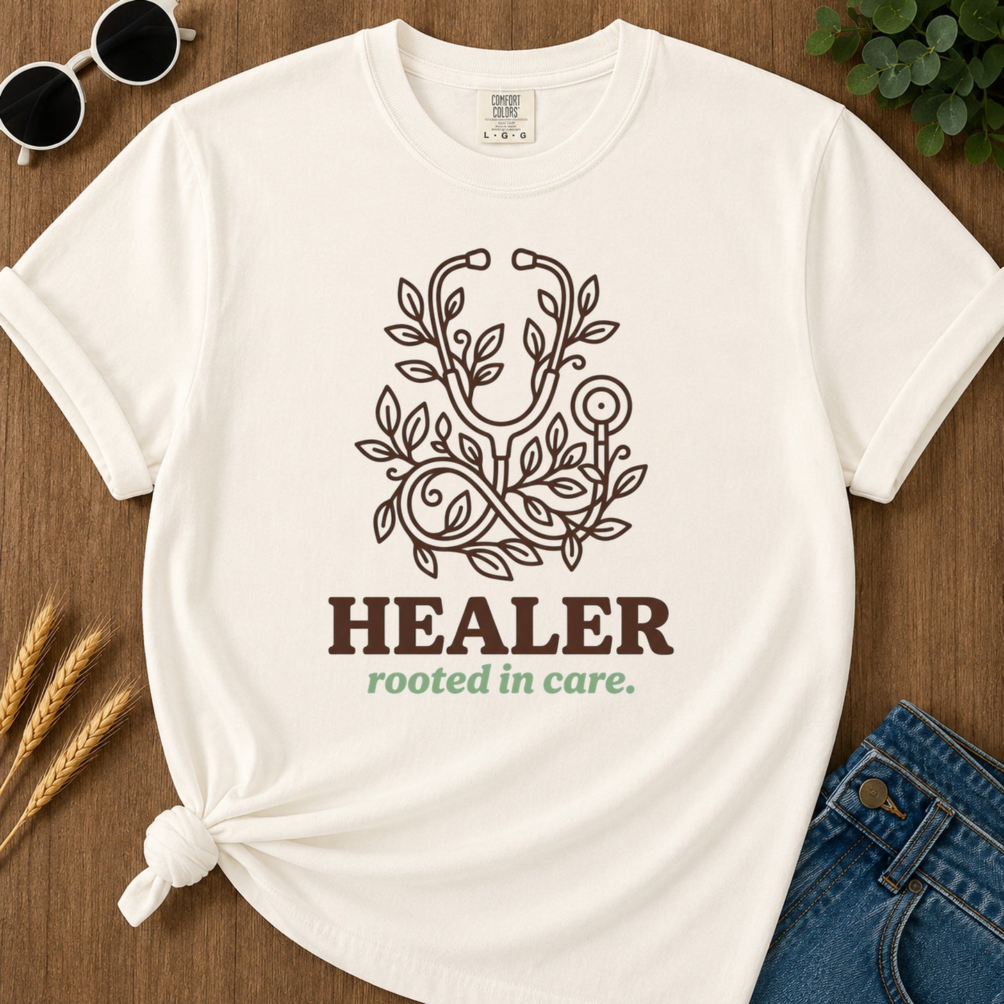 Healer Rooted Care T-Shirt - Ivory Mockup