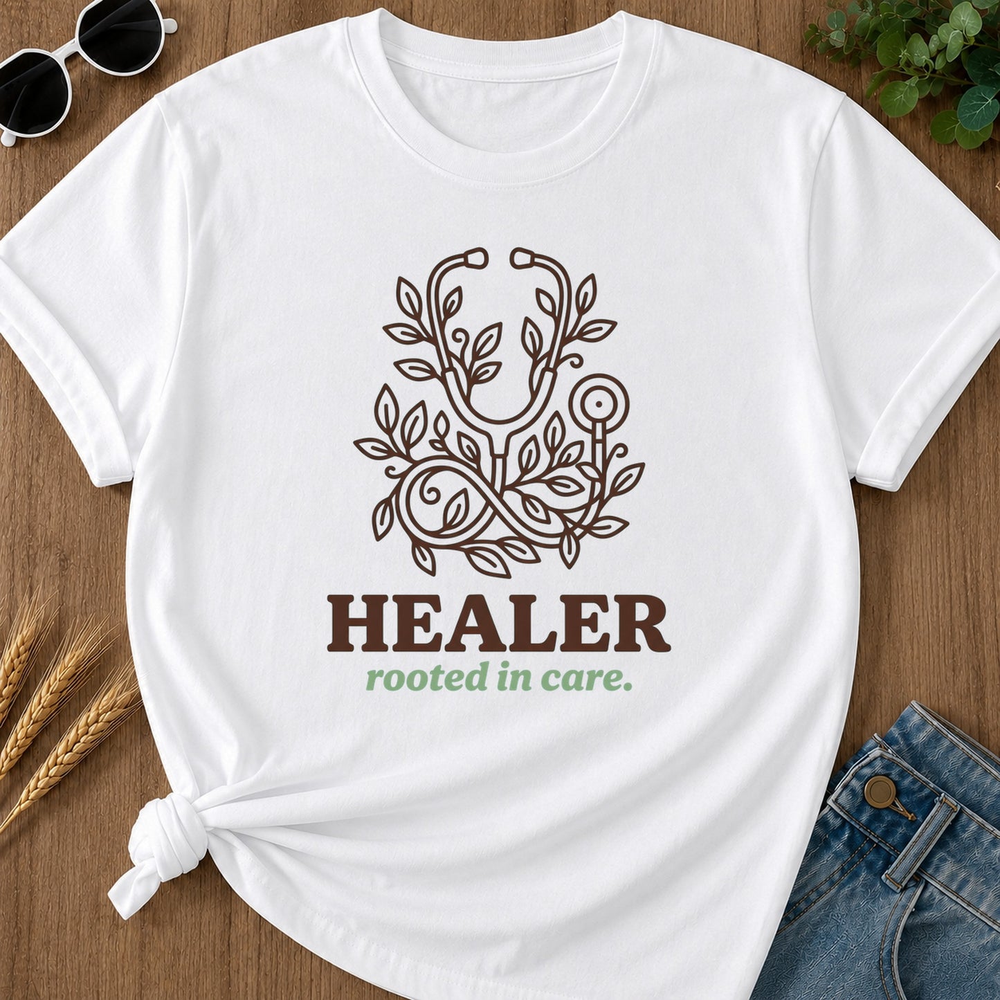 Healer Rooted Care T-Shirt - White Mockup