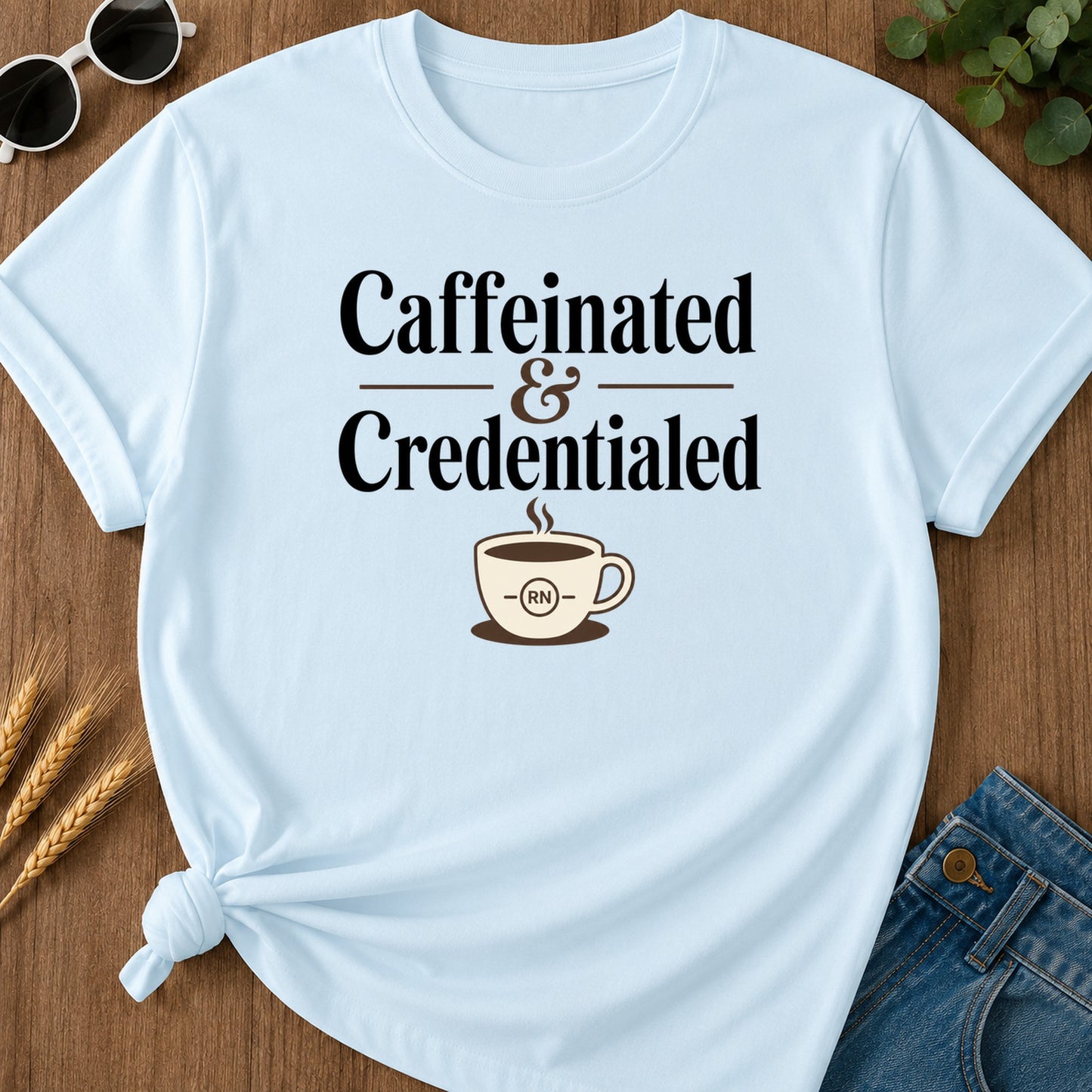 Caffeinated Credentialed T-Shirt - Chambray Mockup