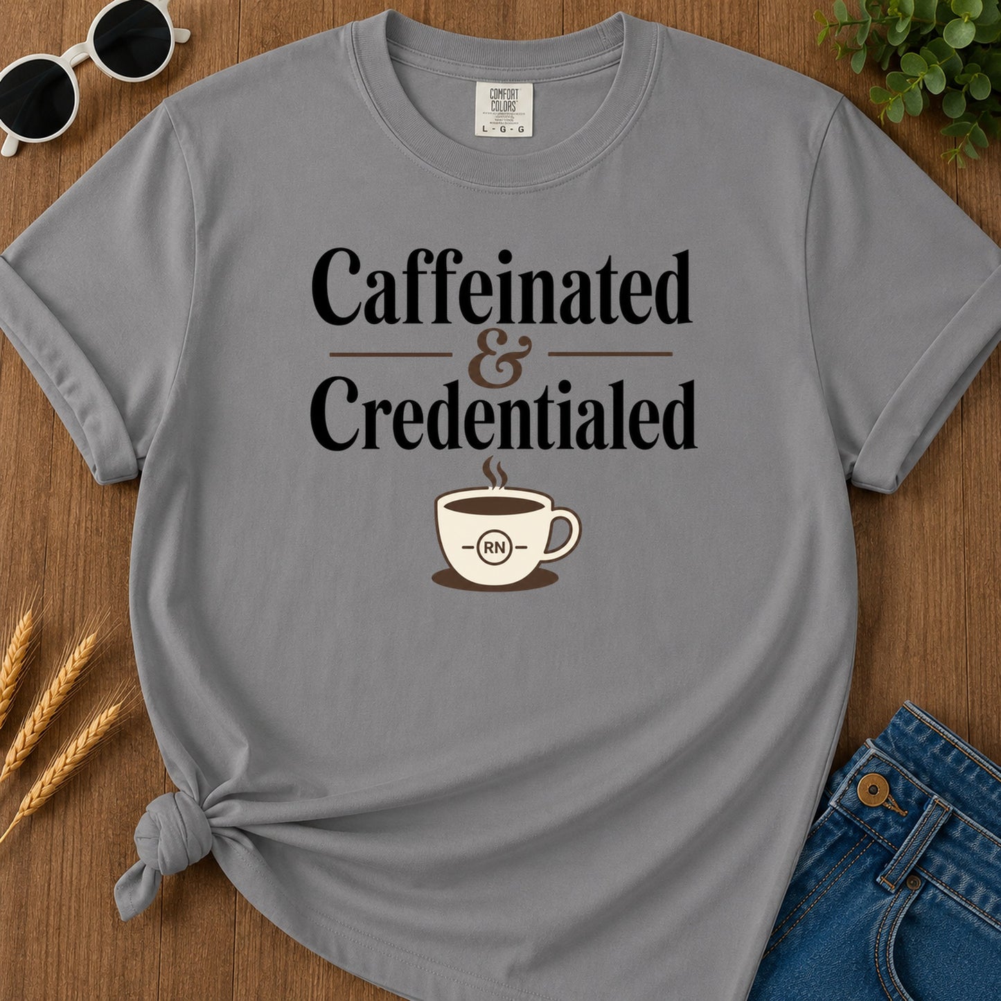 Caffeinated Credentialed T-Shirt - Grey Mockup