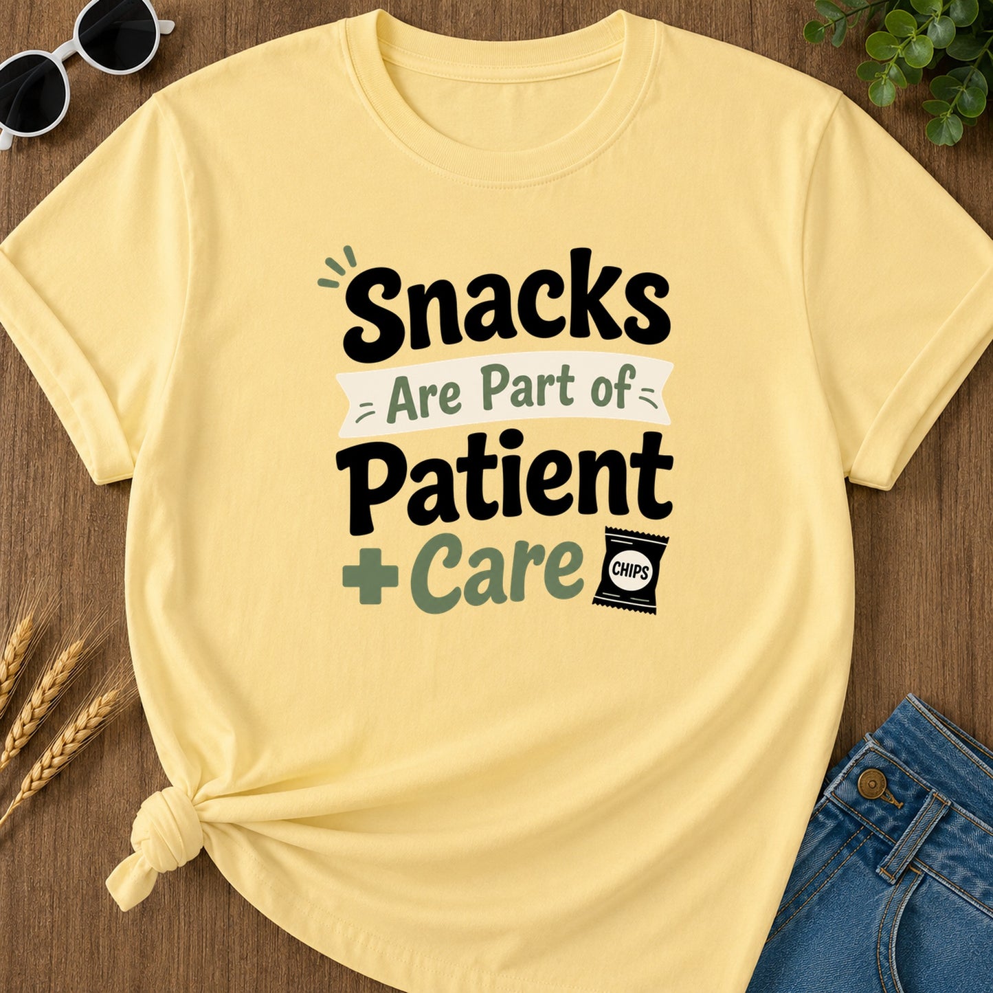 Snacks Patient Care T-Shirt - Butter Mockup
