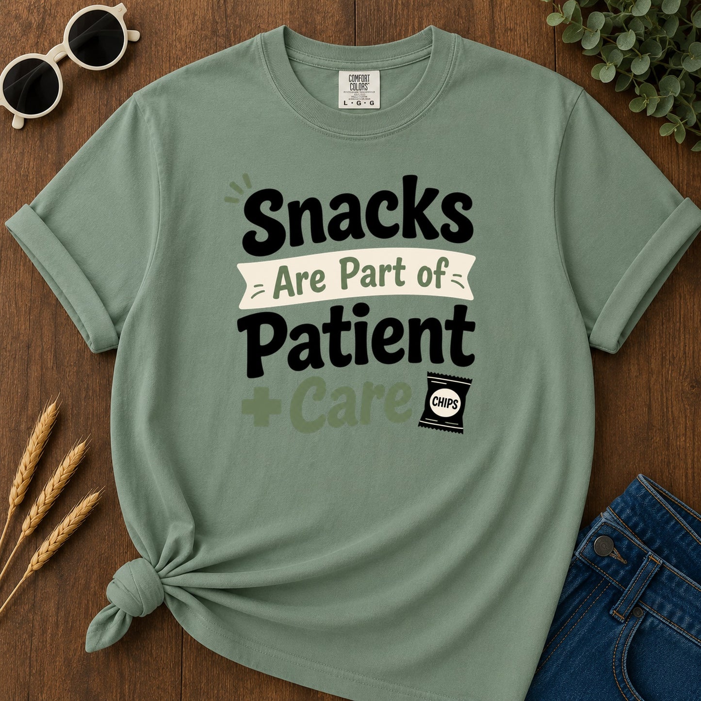 Snacks Patient Care T-Shirt - Light Green Mockup