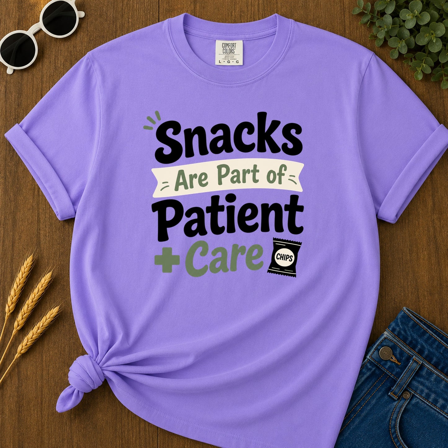 Snacks Patient Care T-Shirt - Violet Mockup
