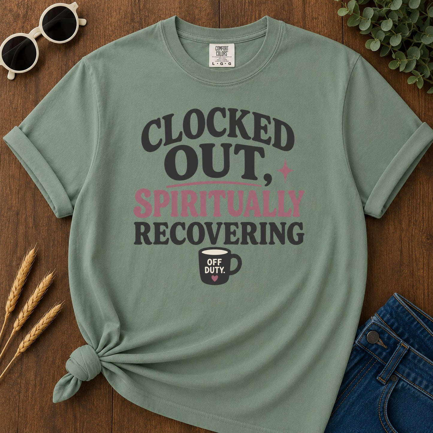 Spiritually Recovering T-Shirt - Light Green Mockup