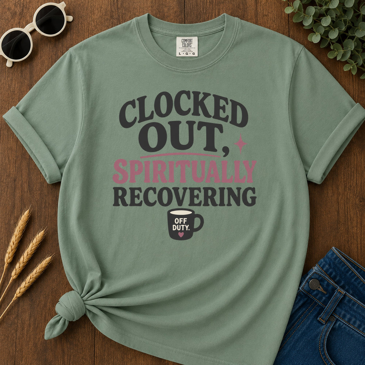 Spiritually Recovering T-Shirt - Light Green Mockup