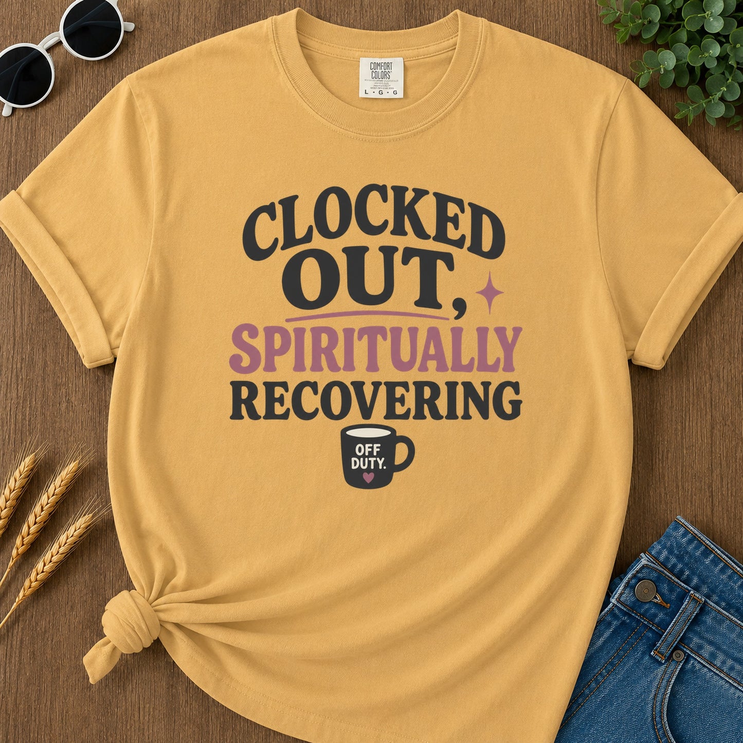 Spiritually Recovering T-Shirt - Mustard Mockup