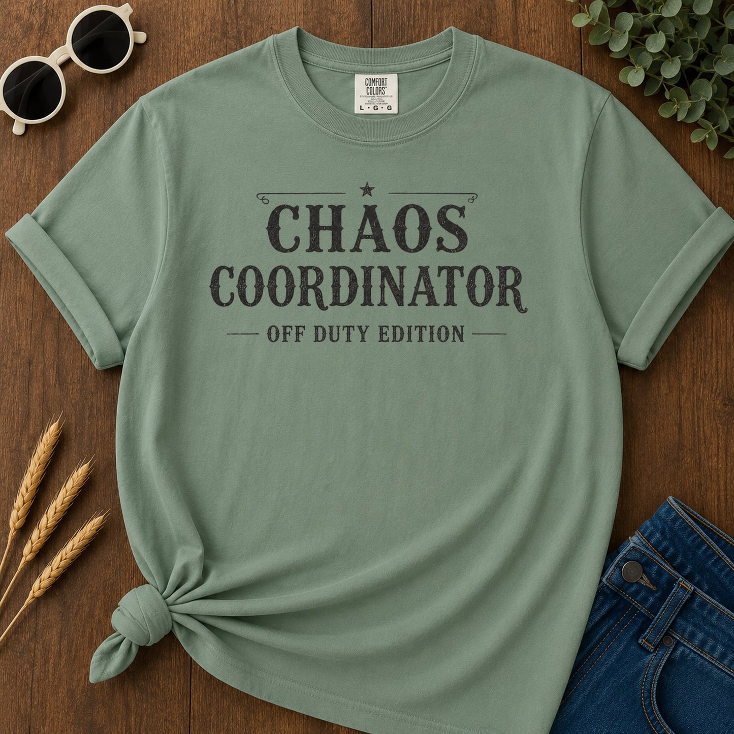 Chaos Coordinator Off Duty T-Shirt - Light Green Mockup