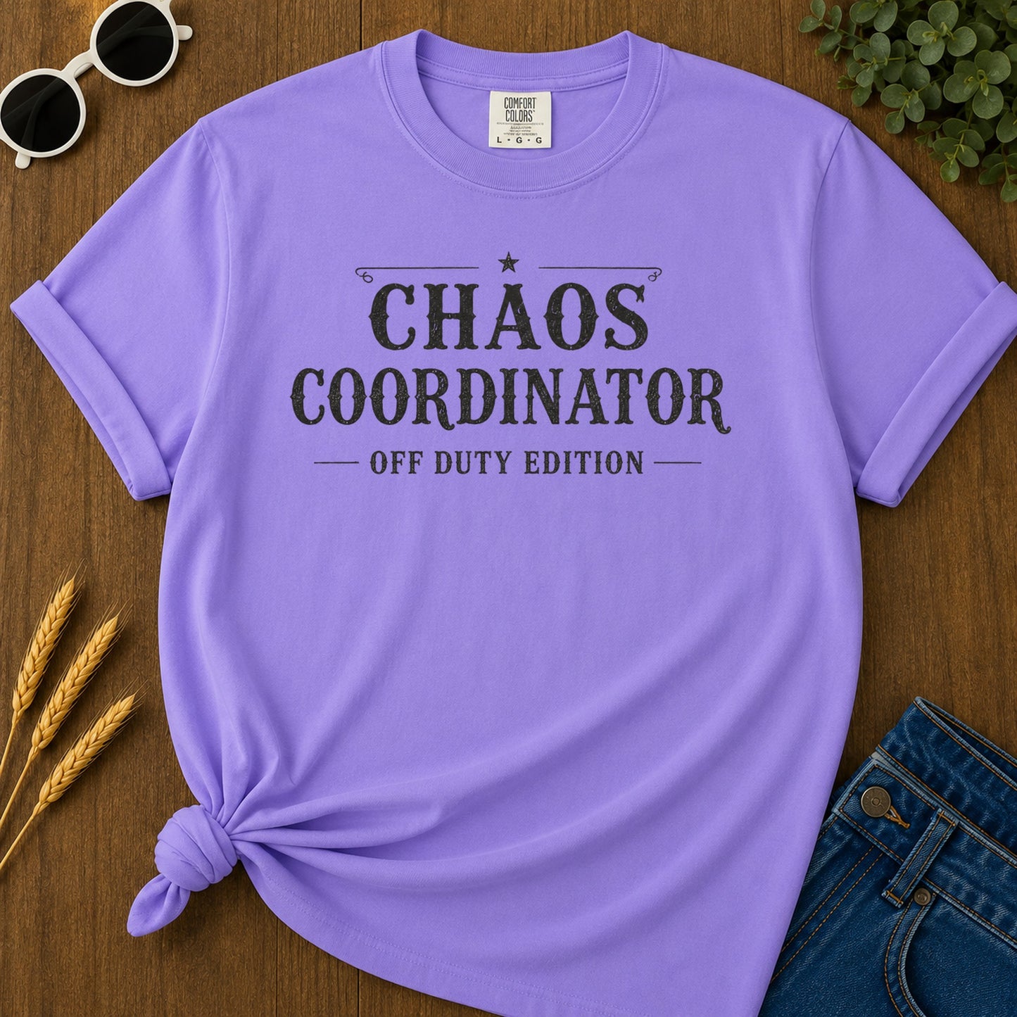 Chaos Coordinator Off Duty T-Shirt - Violet Mockup