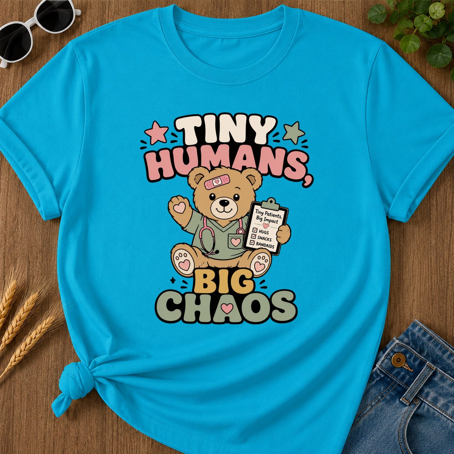 Tiny Humans Big Chaos T-Shirt - Sapphire Mockup