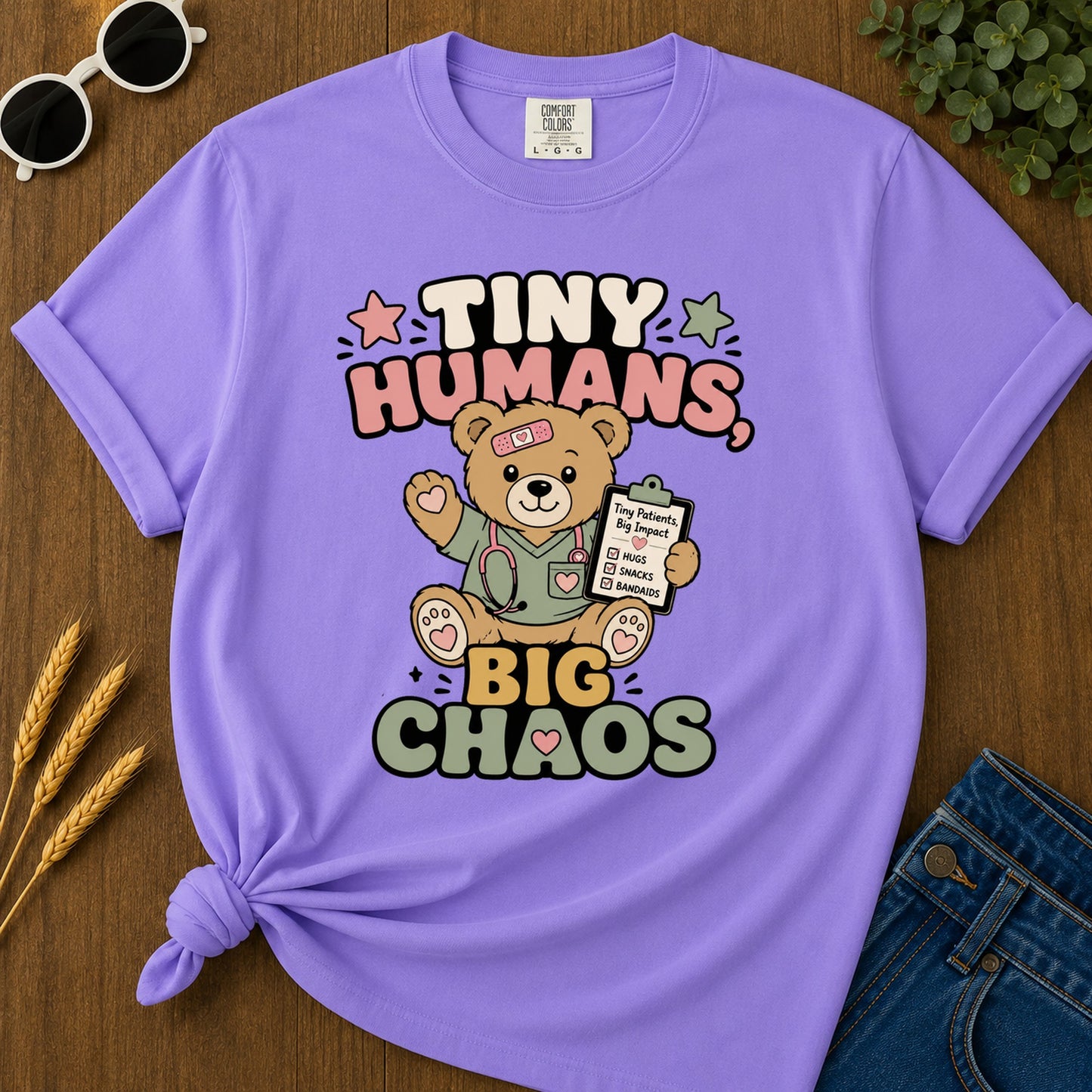 Tiny Humans Big Chaos T-Shirt - Violet Mockup