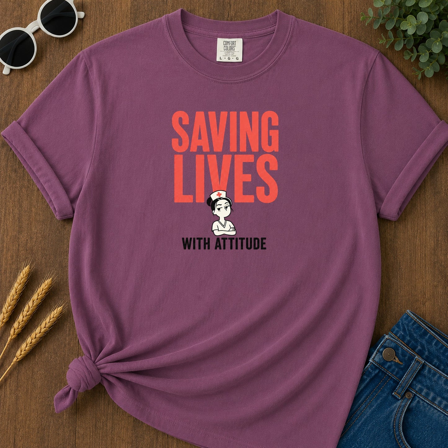 Saving Lives T-Shirt - Berry Mockup