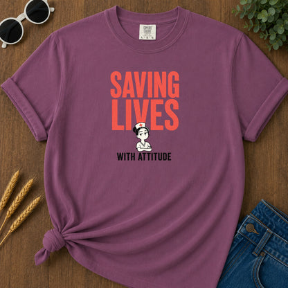 Saving Lives T-Shirt - Berry Mockup