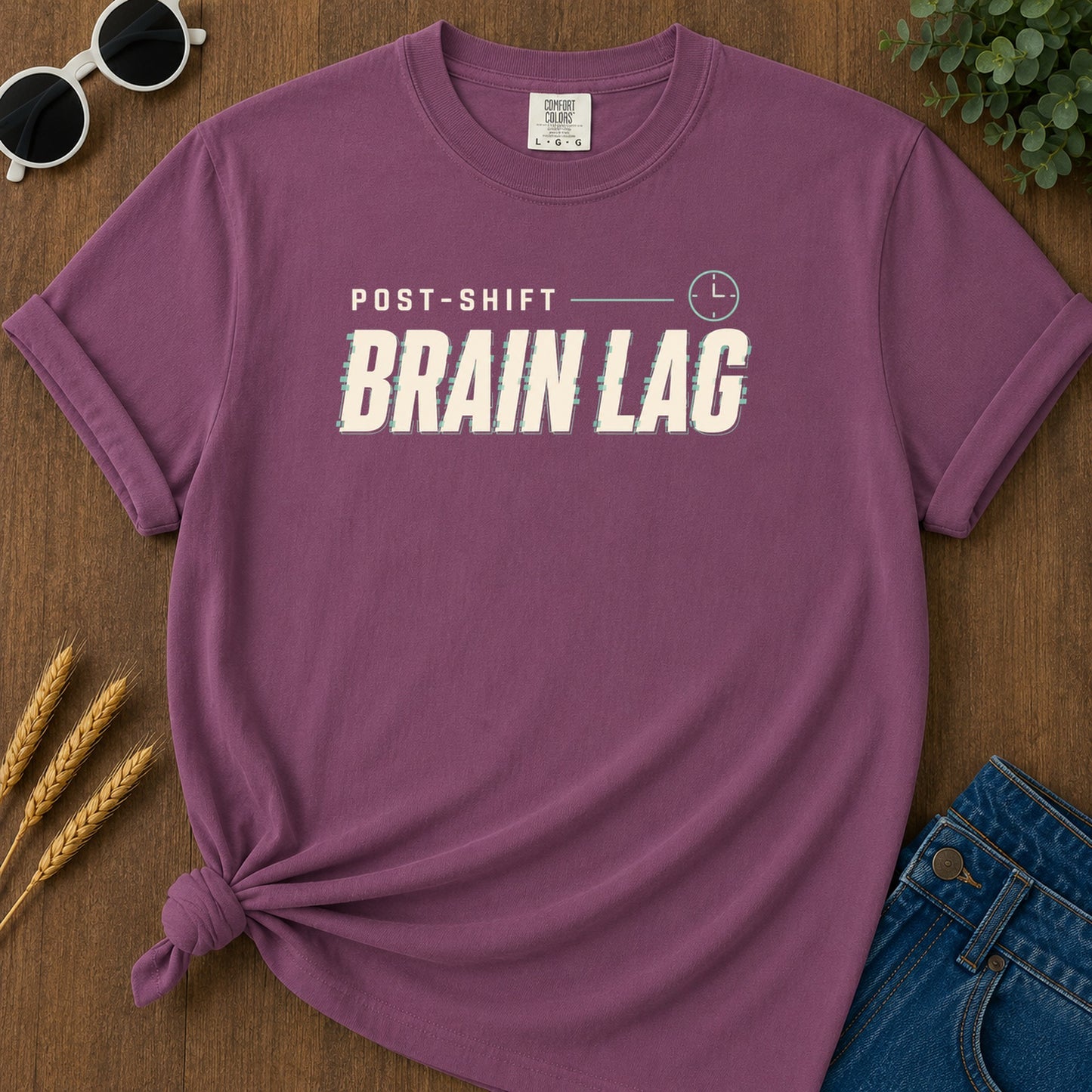 Post Shift Brainlag T-Shirt - Berry Mockup