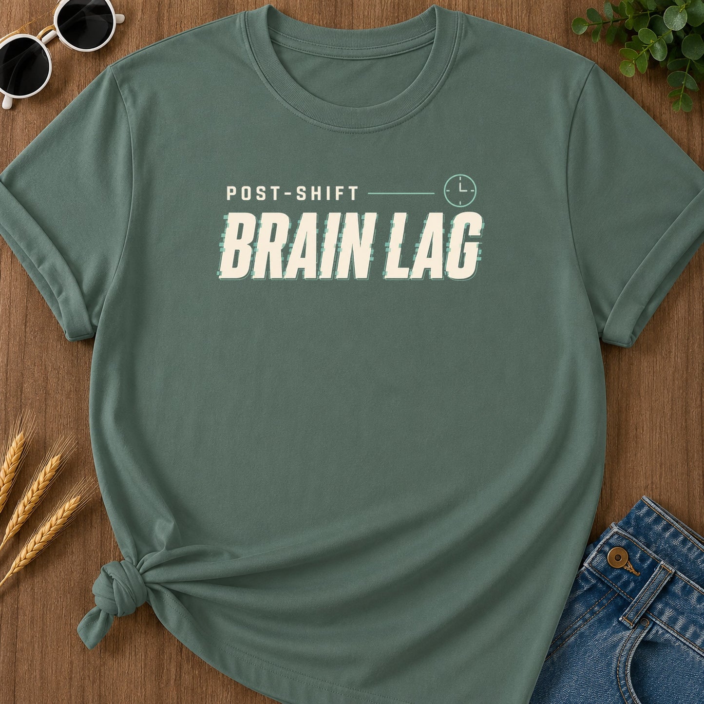 Post Shift Brainlag T-Shirt - Blue Spruce Mockup