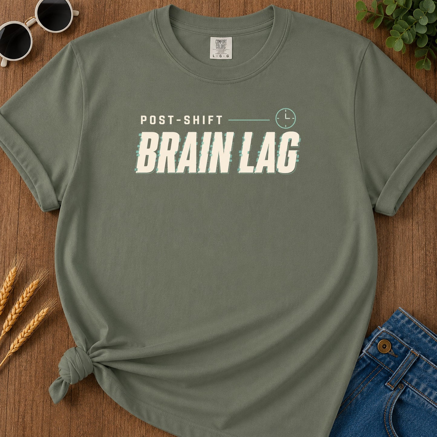 Post Shift Brainlag T-Shirt - Moss Mockup
