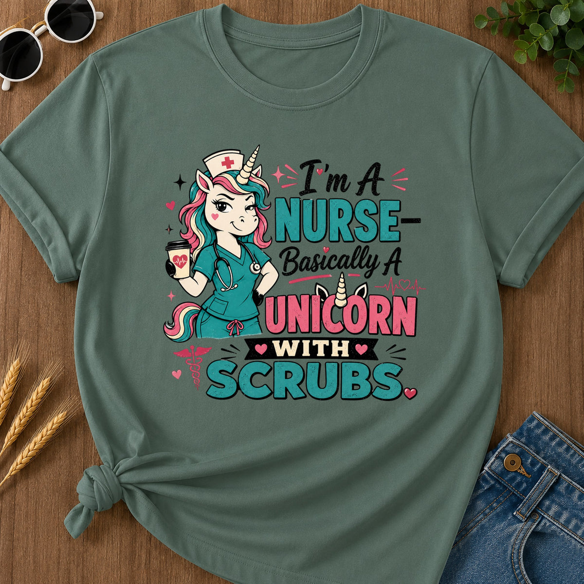 Nurse Basically T-Shirt - Blue Spruce Mockup