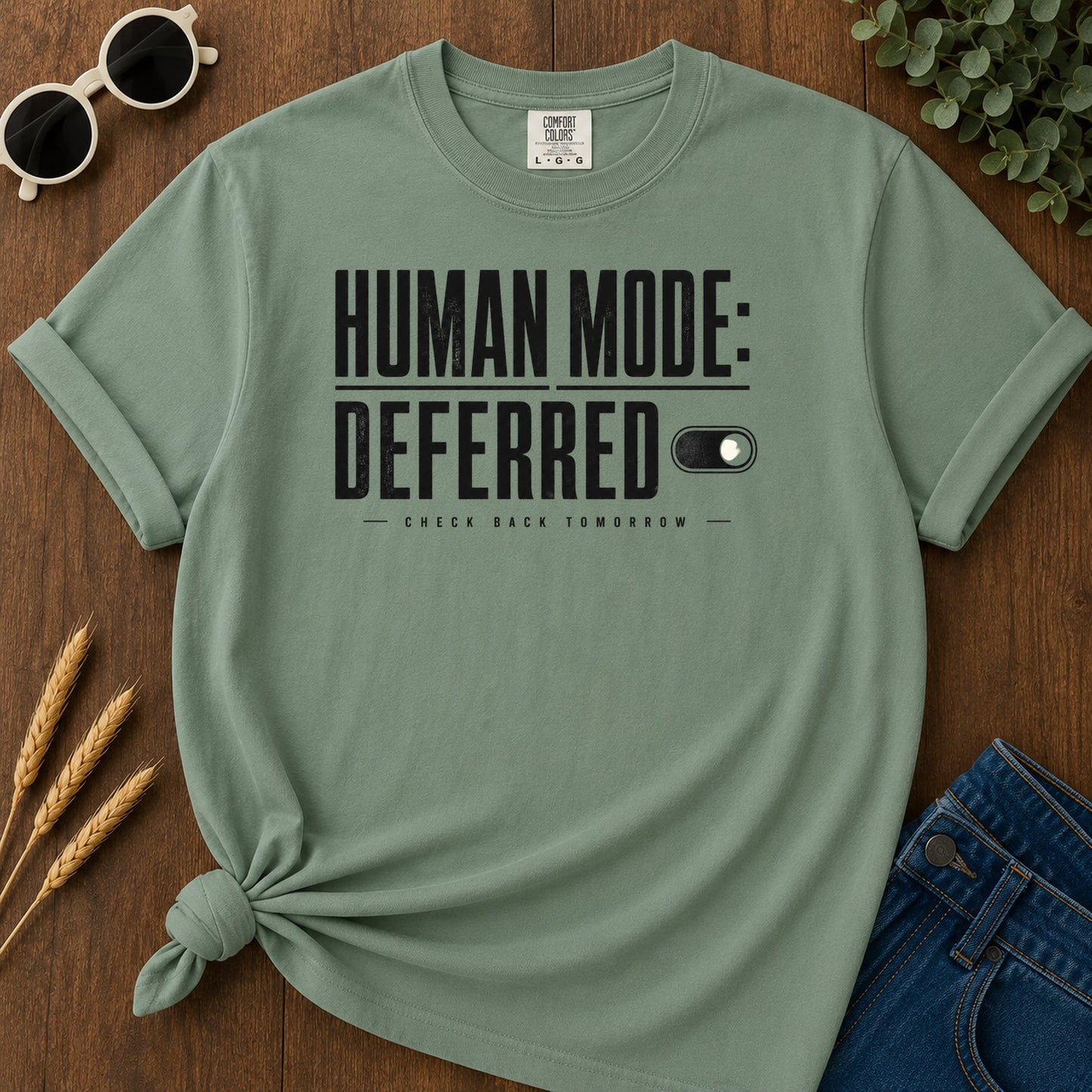 Human Mode Deferred T-Shirt - Light Green Mockup