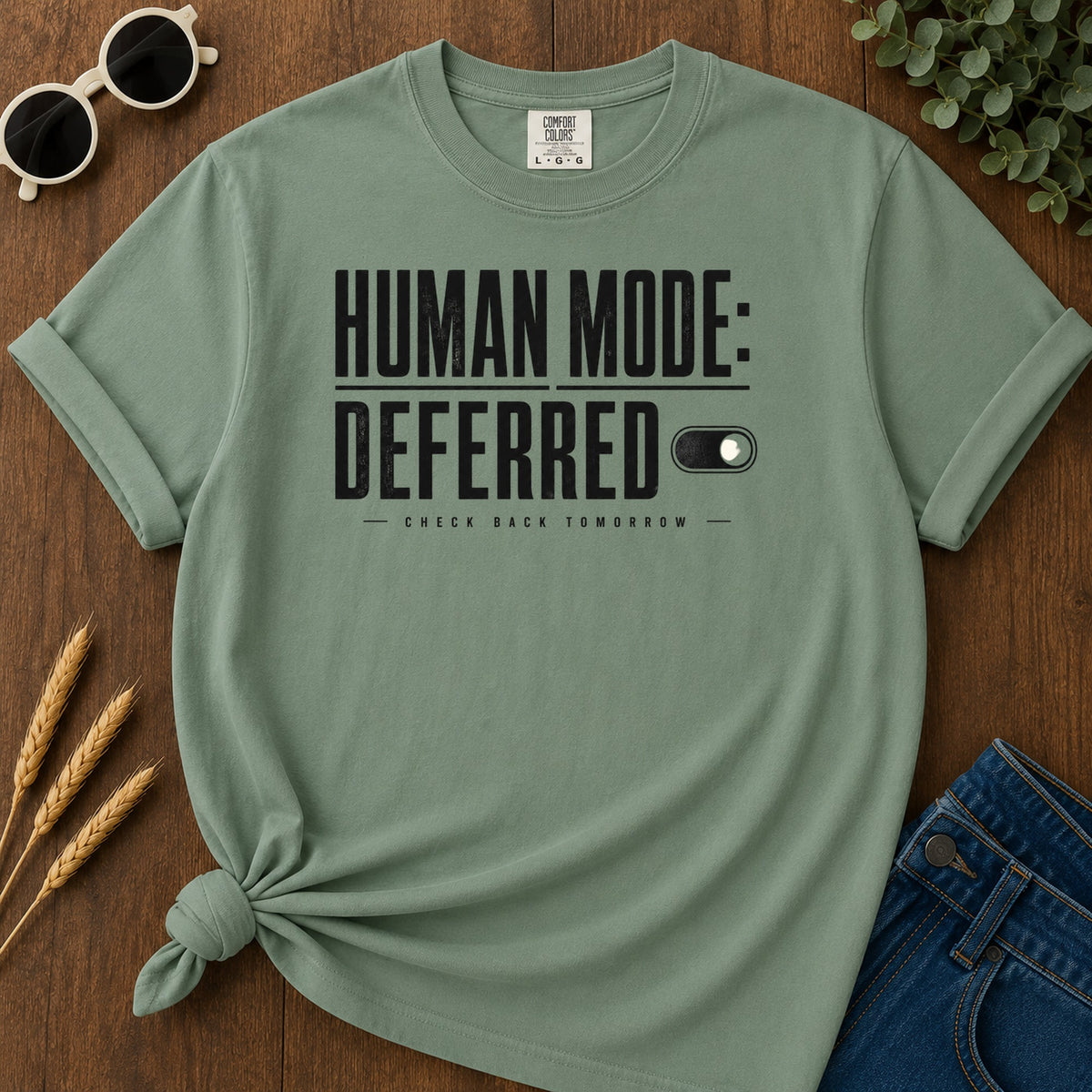 Human Mode Deferred T-Shirt - Light Green Mockup