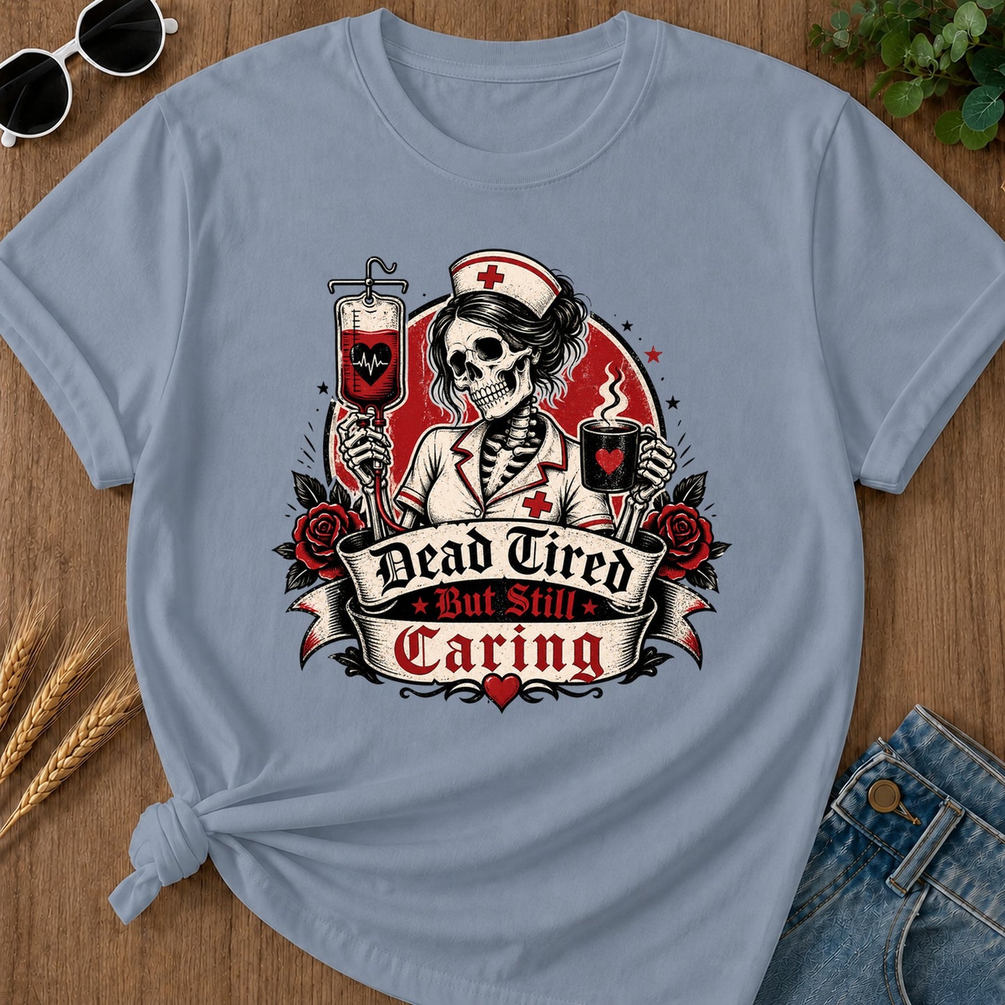 Ad Still Caring T-Shirt - Blue Jean Mockup
