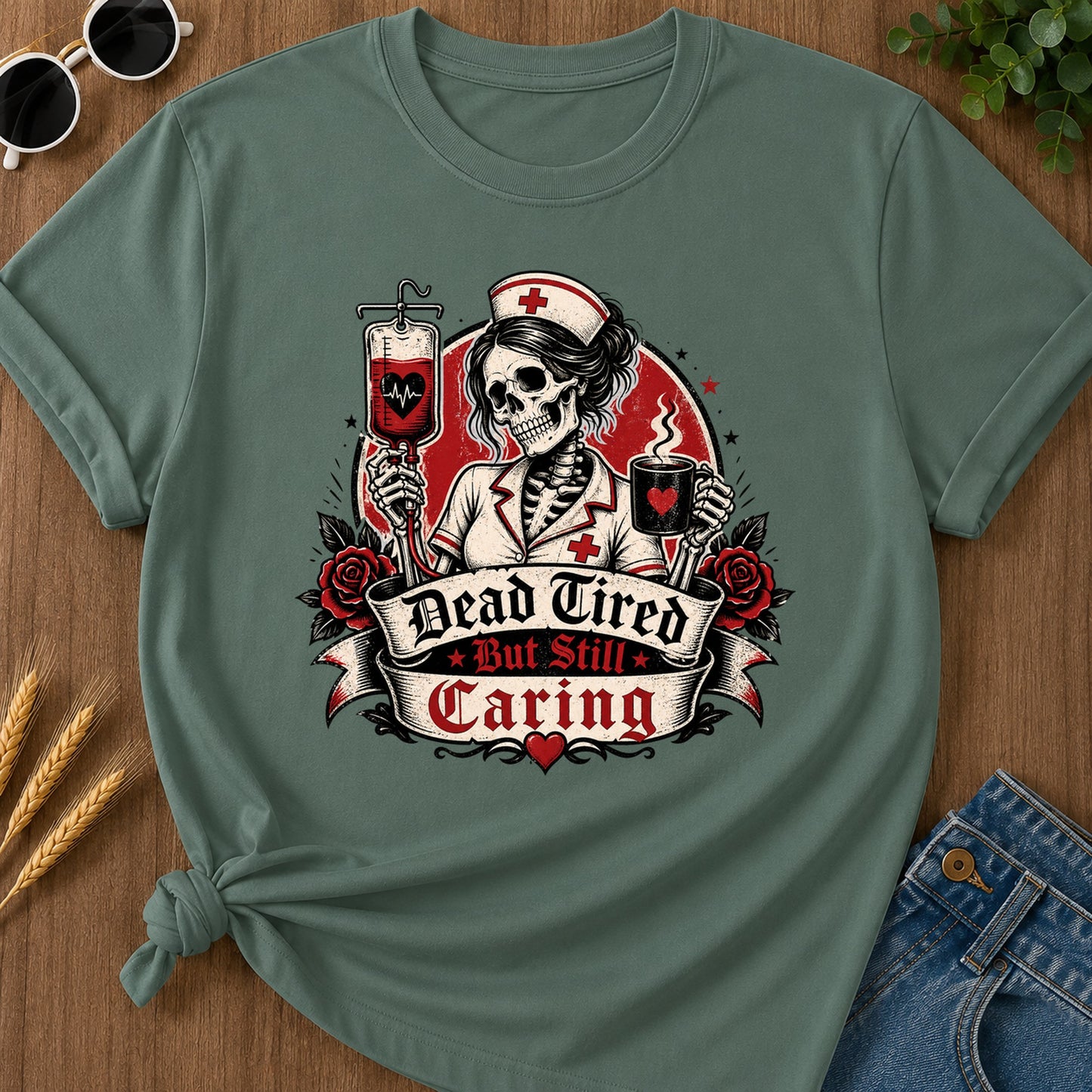 Ad Still Caring T-Shirt - Blue Spruce Mockup