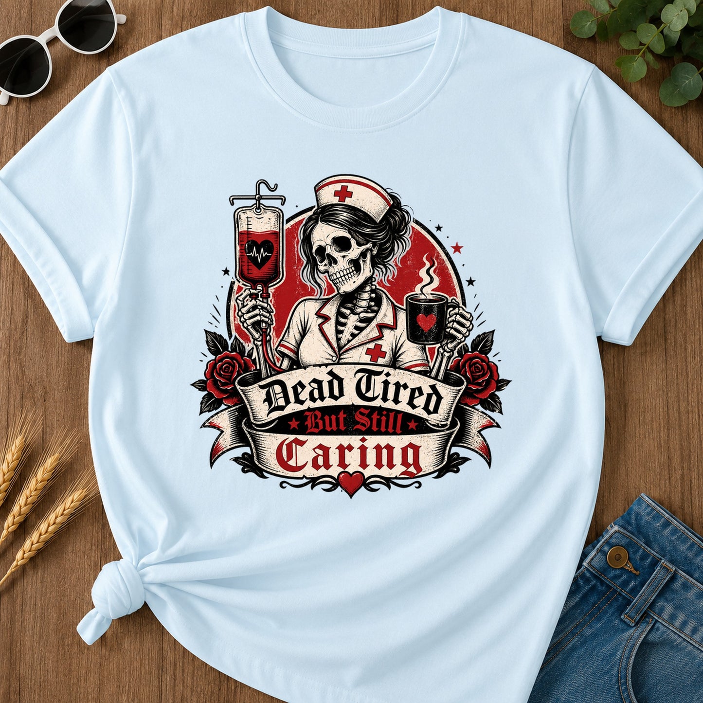 Ad Still Caring T-Shirt - Chambray Mockup
