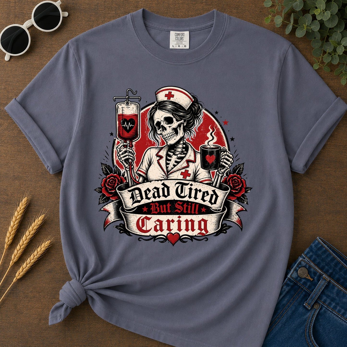 Ad Still Caring T-Shirt - Navy Mockup