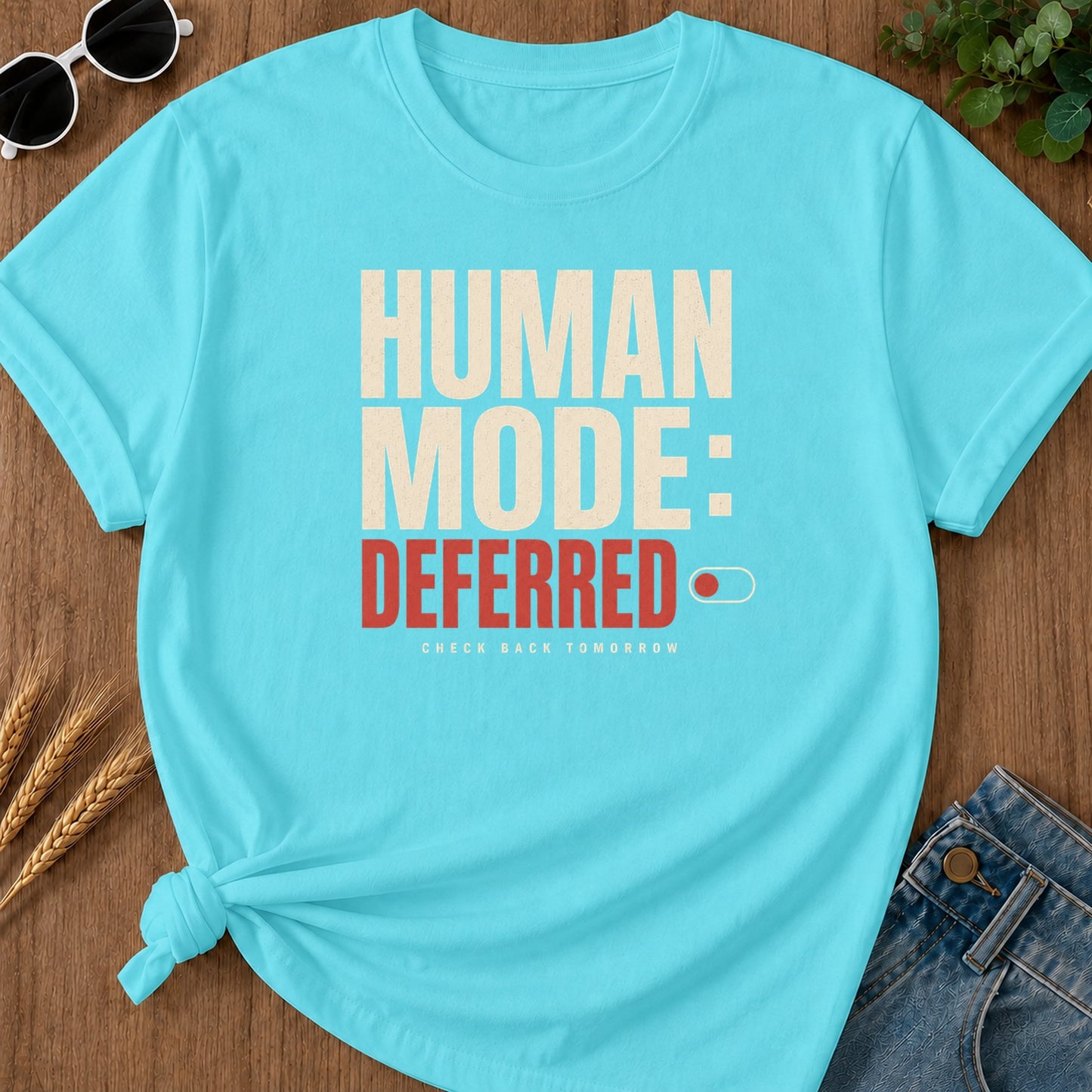 Human Mode Deferred 80 T-Shirt - Lagoon Blue Mockup