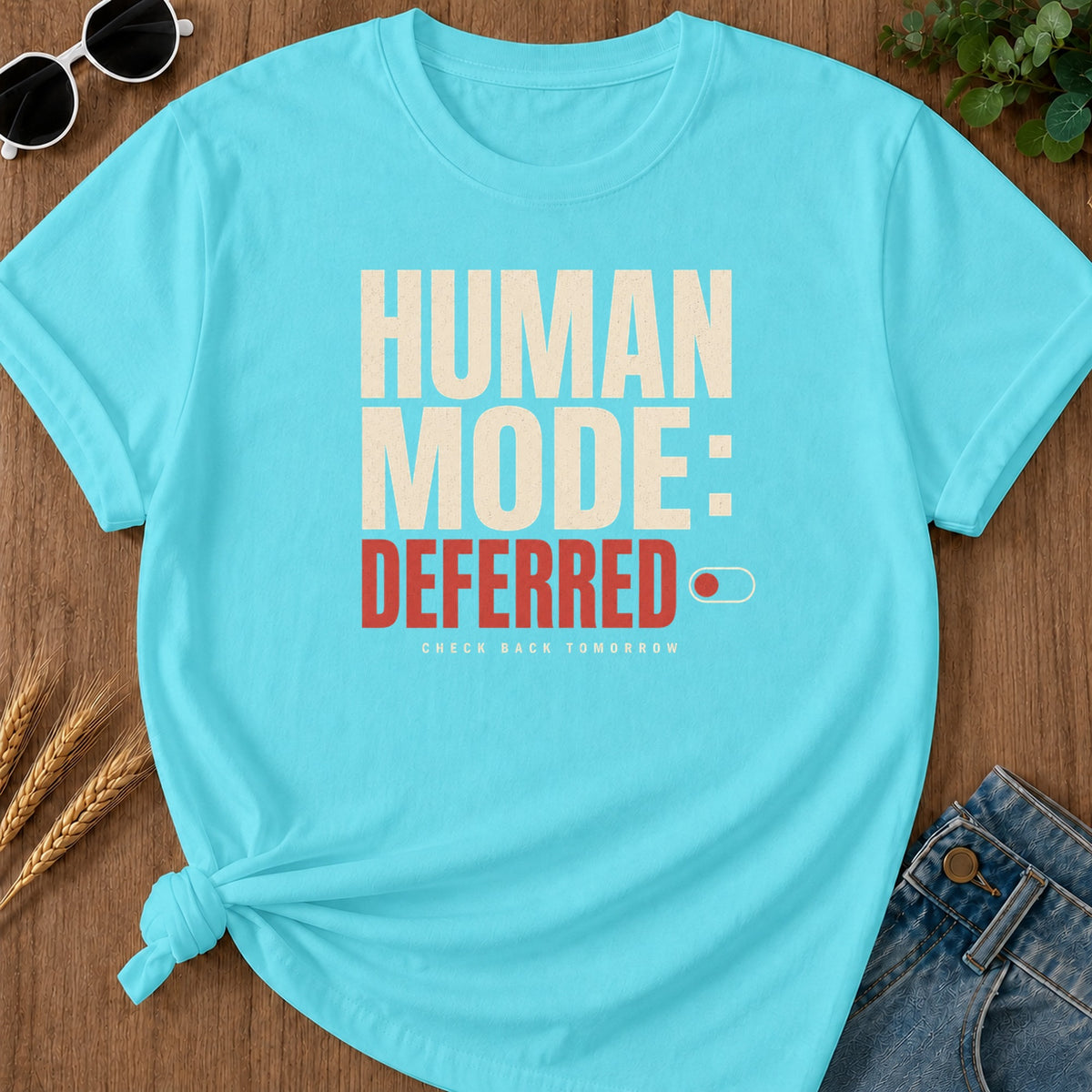 Human Mode Deferred 80 T-Shirt - Lagoon Blue Mockup