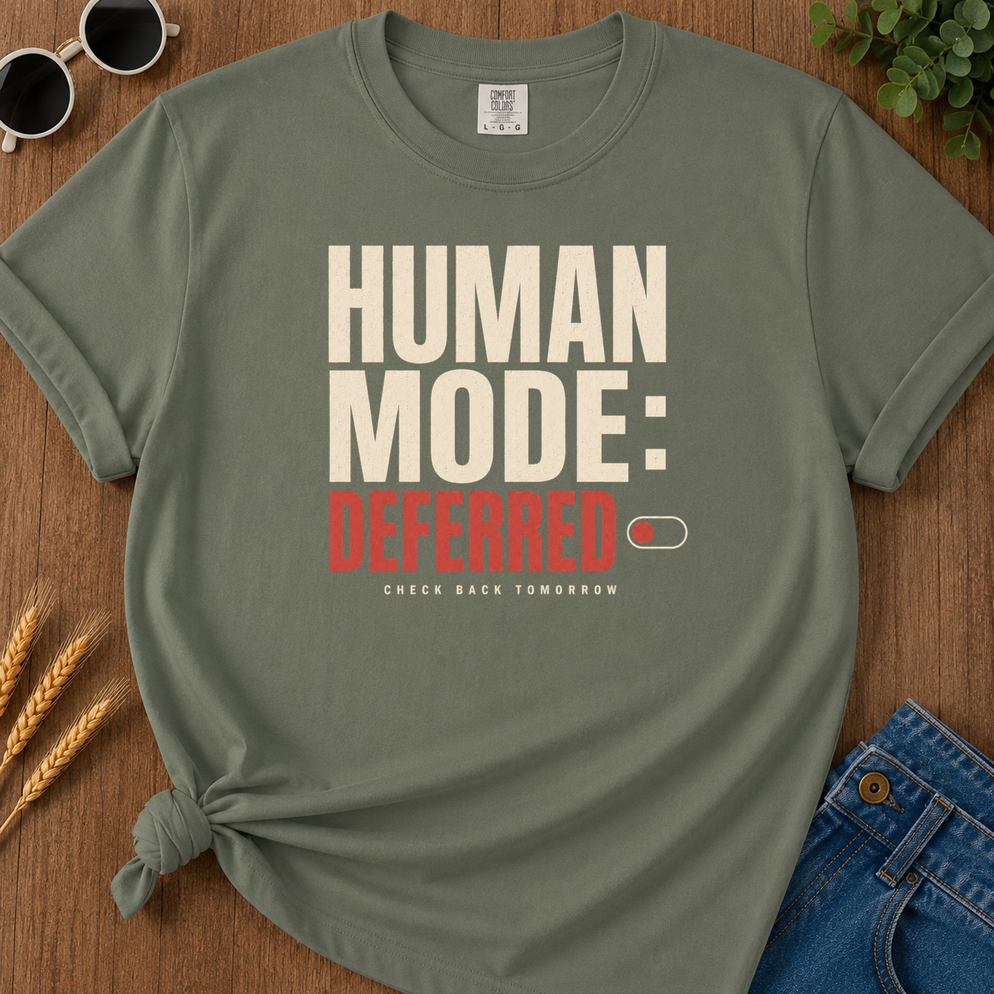 Human Mode Deferred 80 T-Shirt - Moss Mockup