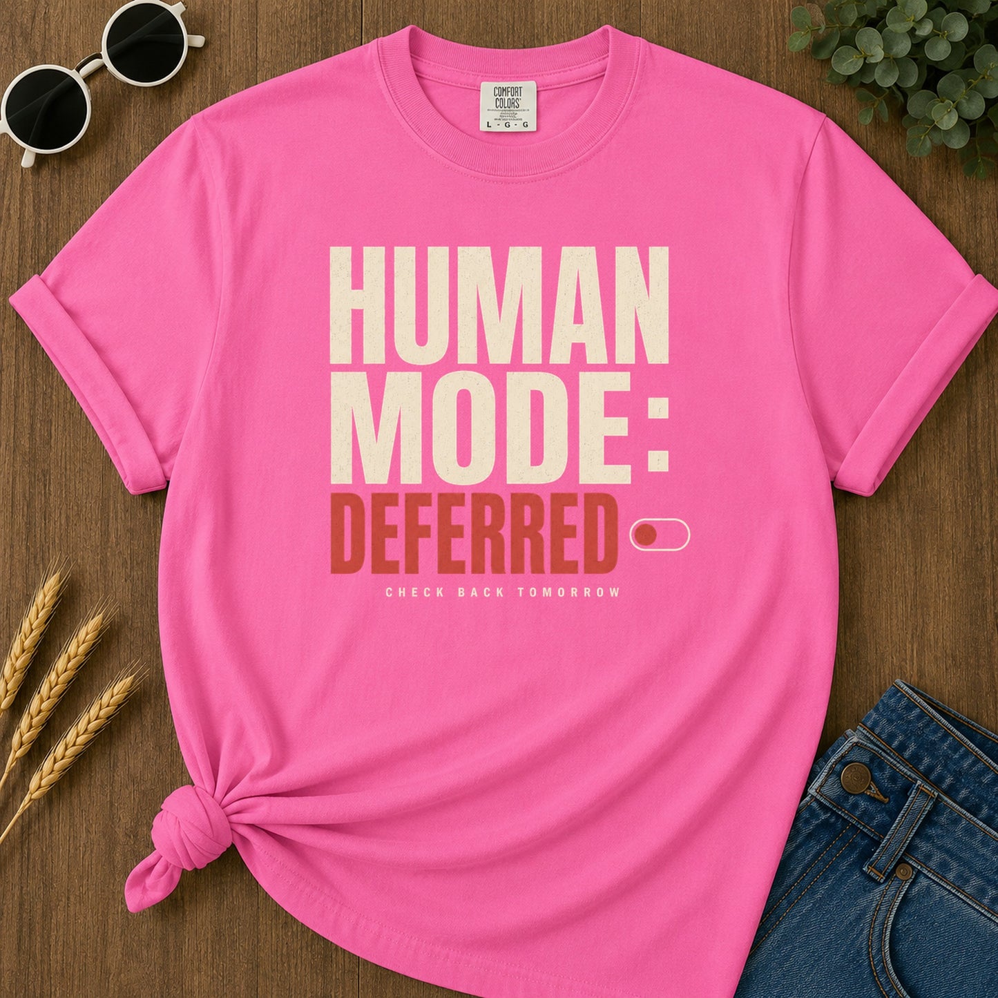 Human Mode Deferred 80 T-Shirt - Neon Pink Mockup