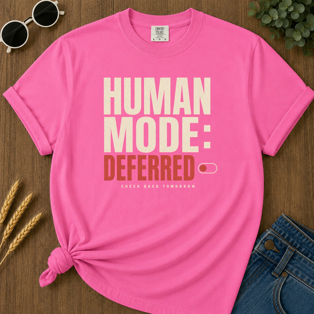 Human Mode Deferred 80 T-Shirt - Neon Pink Mockup