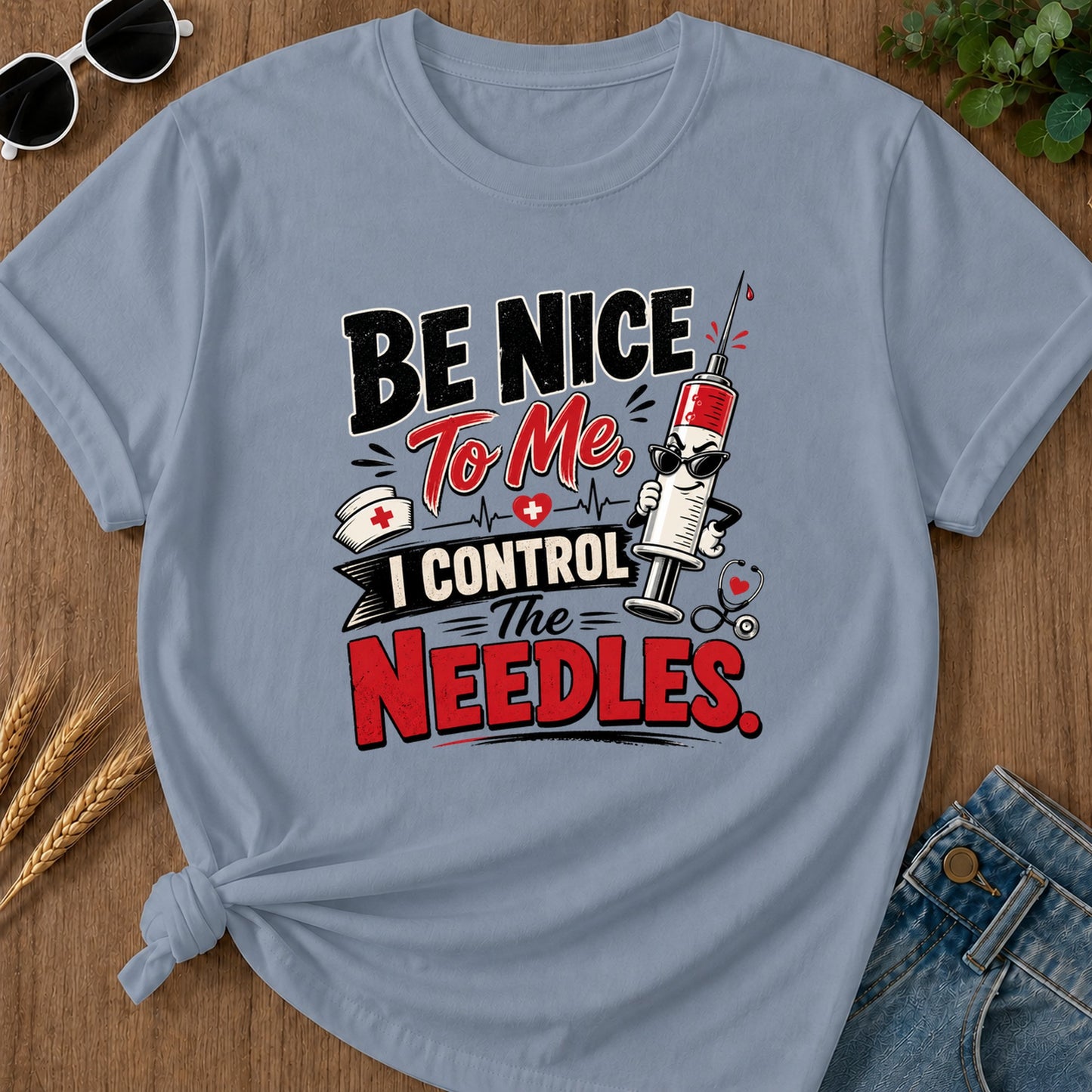 Be Nice T-Shirt - Blue Jean Mockup