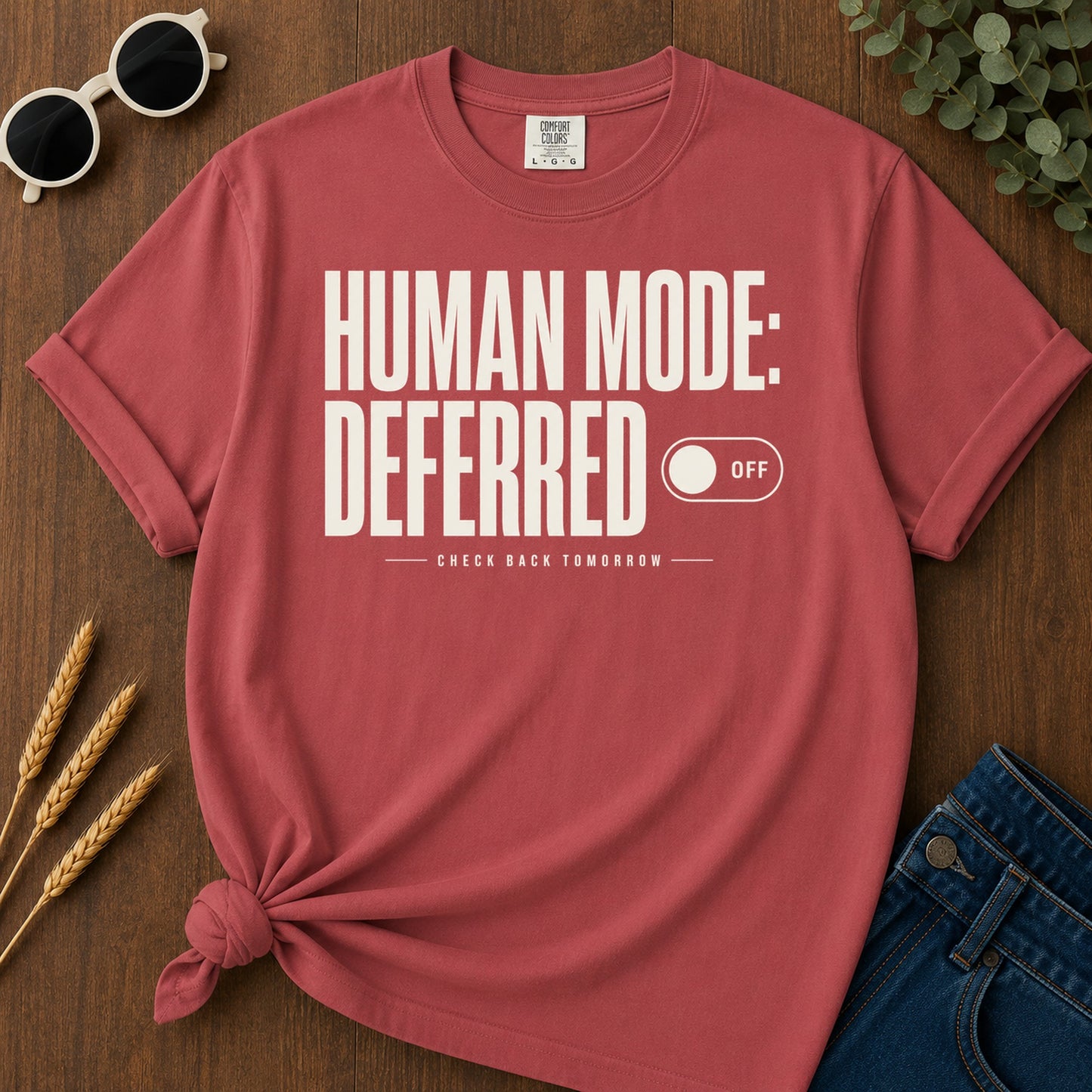 Human Mode Deferred 82 T-Shirt - Crimson Mockup
