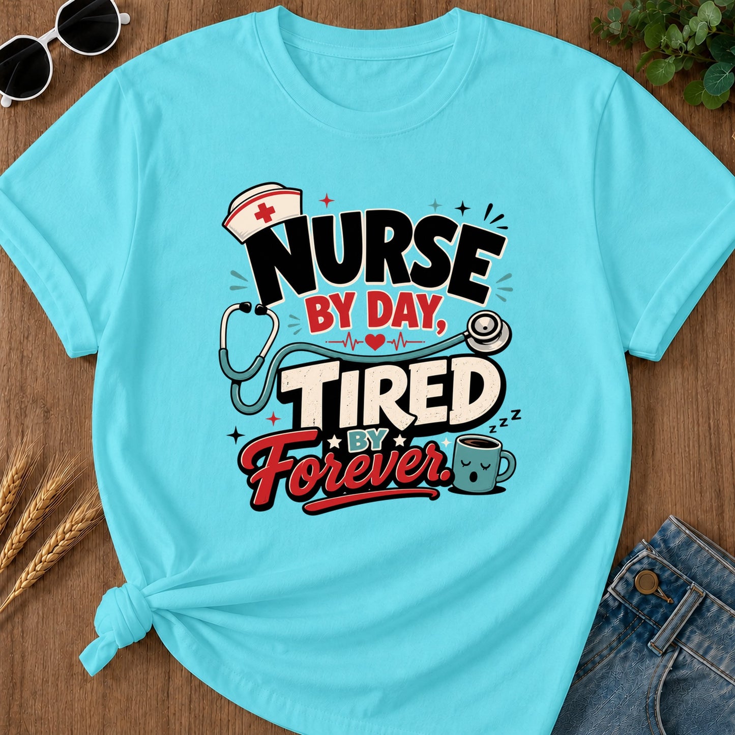 By Day T-Shirt - Lagoon Blue Mockup