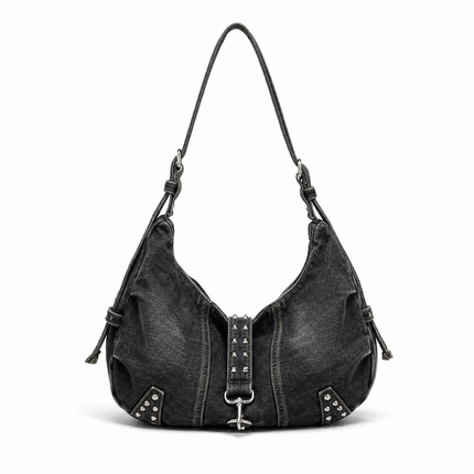 Denim Tote Bag With Rivet Detailing - Black approved catalog image | RAYZORA