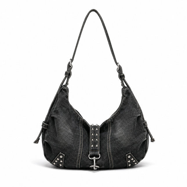 Denim Tote Bag With Rivet Detailing - Black approved catalog image | RAYZORA