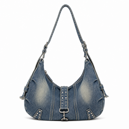 Denim Tote Bag With Rivet Detailing - Blue approved catalog image | RAYZORA