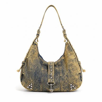 Denim Tote Bag With Rivet Detailing - Yellow approved catalog image | RAYZORA