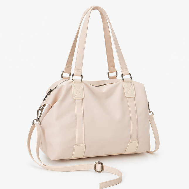 Casual Tote Bag With Adjustable Strap - White nylon cloth | RAYZORA