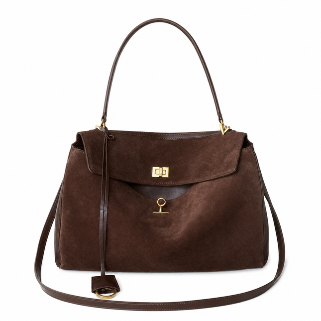 Brown Lock Buckle Shoulder Bag - Brown approved catalog image | RAYZORA