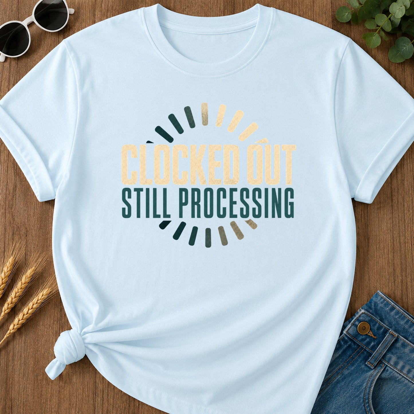 Clocked Processing 3 T-Shirt - Chambray Mockup