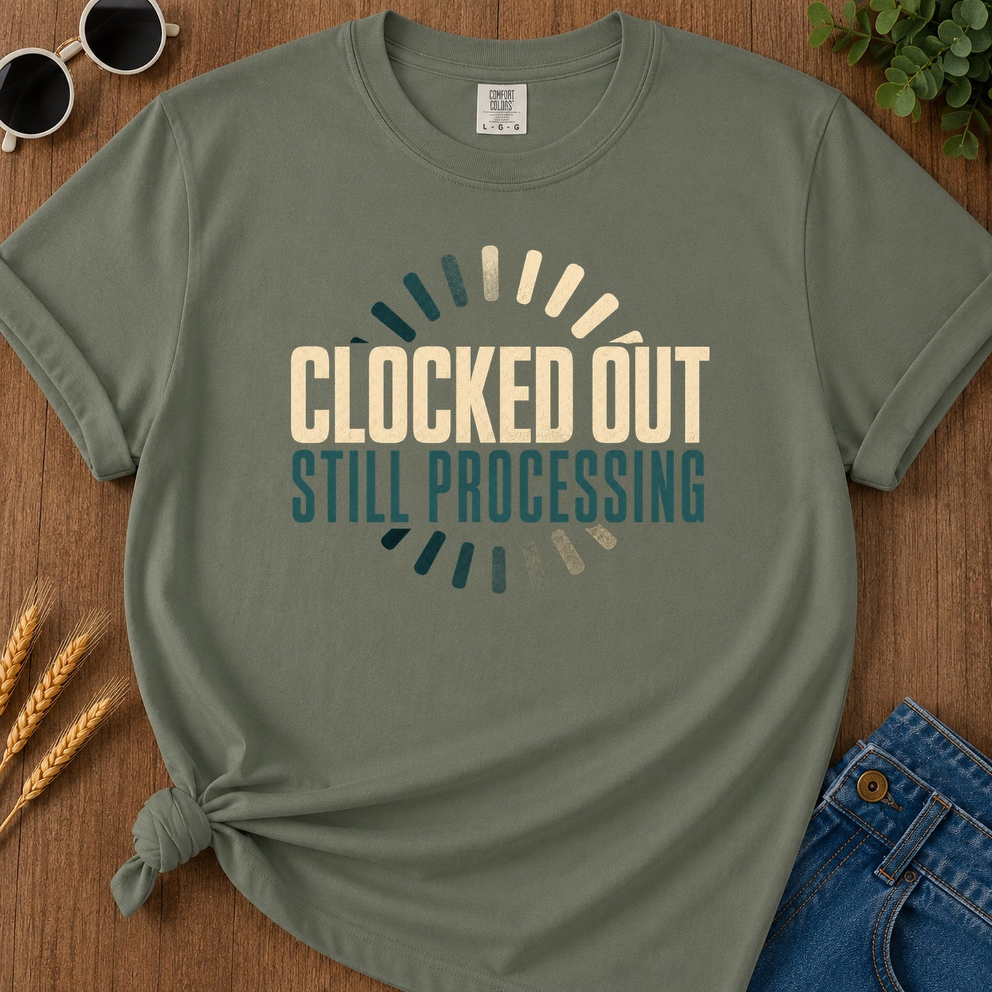 Clocked Processing 3 T-Shirt - Moss Mockup