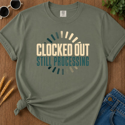 Clocked Processing 3 T-Shirt - Moss Mockup