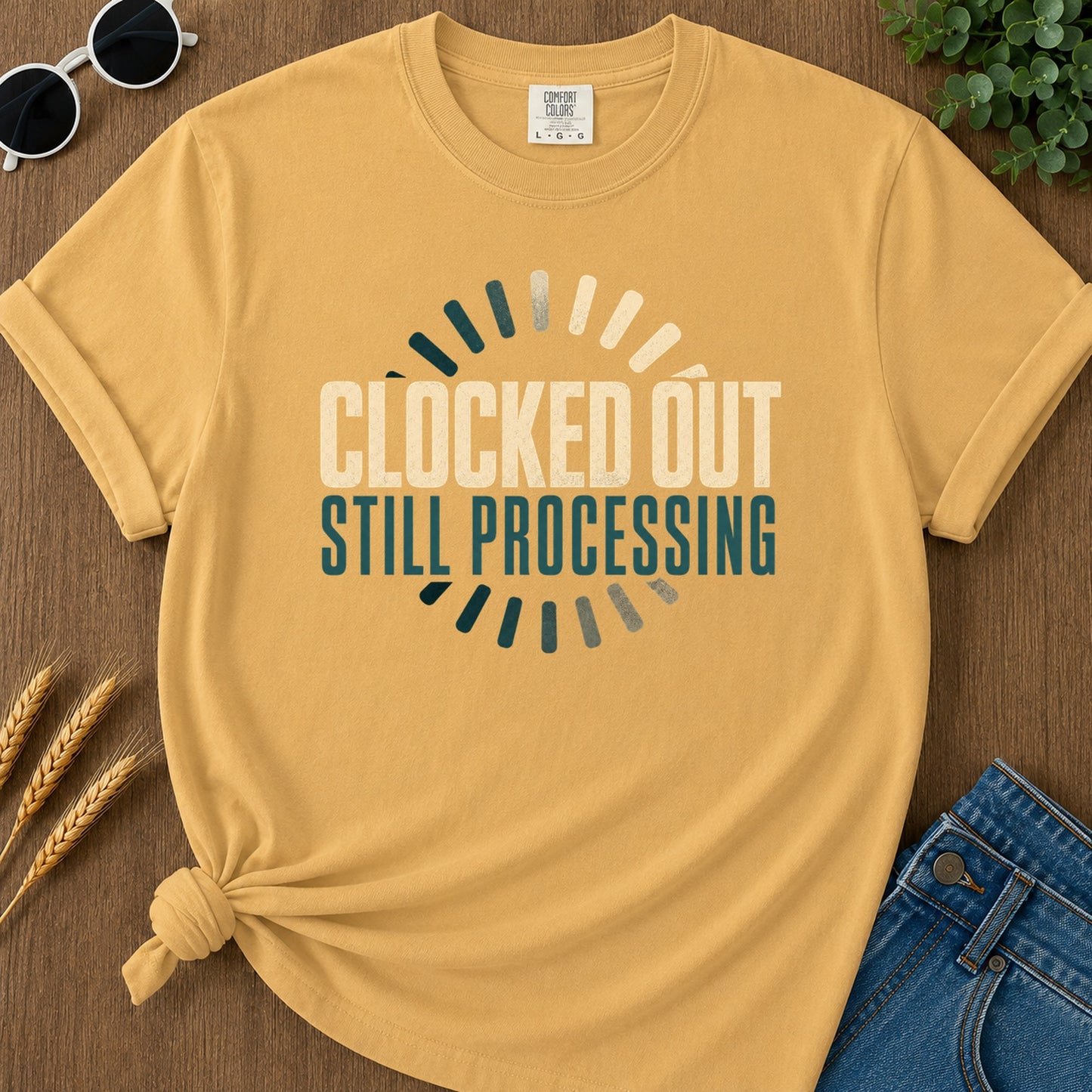 Clocked Processing 3 T-Shirt - Mustard Mockup
