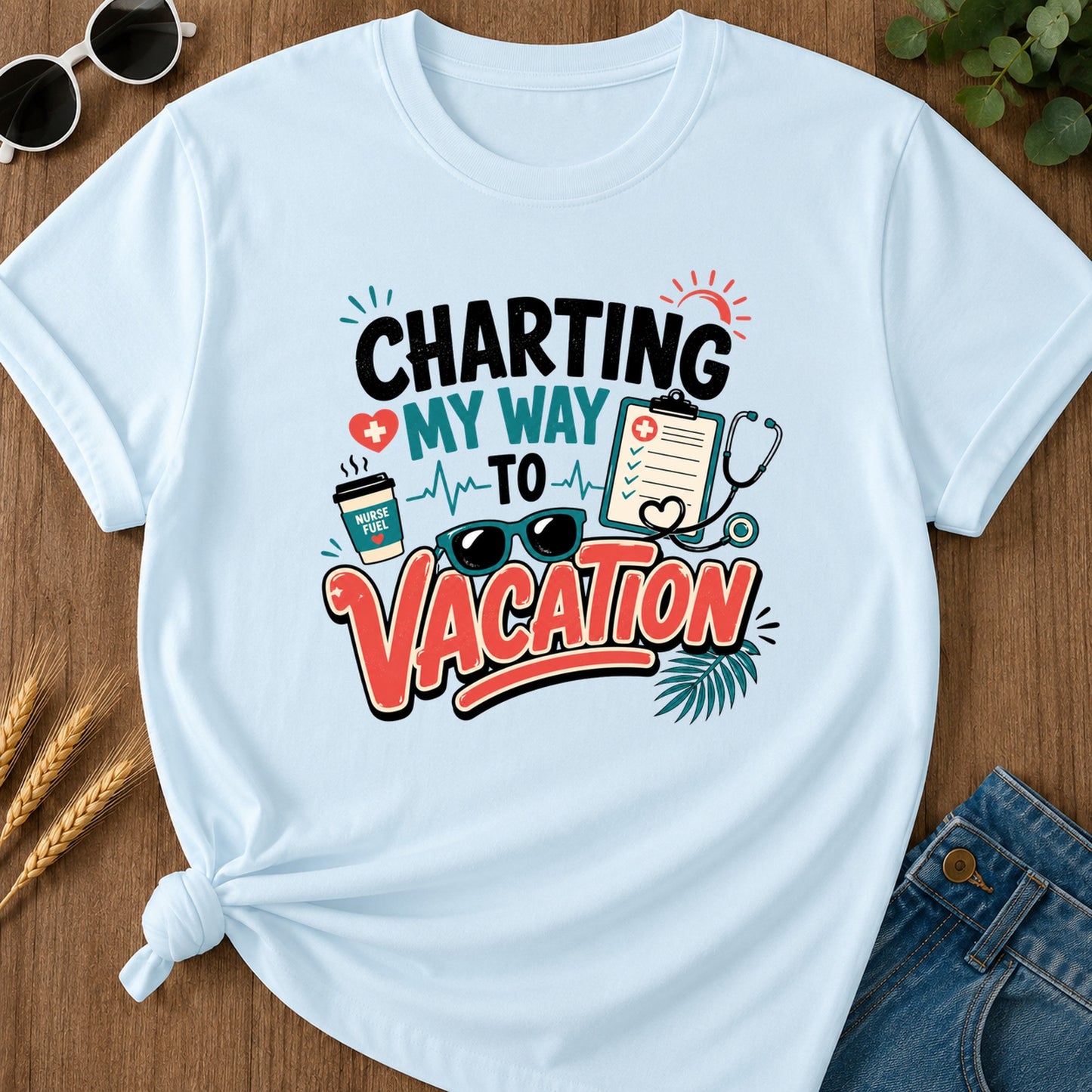 Charting My Way T-Shirt - Chambray Mockup