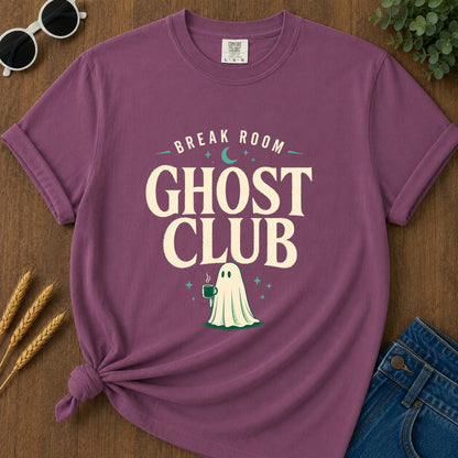 break-room-ghost-club-t-shirt-1 - 008-break-room-ghost-club - Berry flat mockup 02 visual redo 2048 | RAYZORA