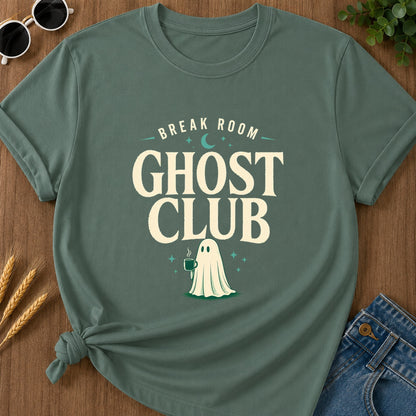 break-room-ghost-club-t-shirt-1 - 008-break-room-ghost-club - Blue Spruce flat mockup 02 visual redo 2048 | RAYZORA